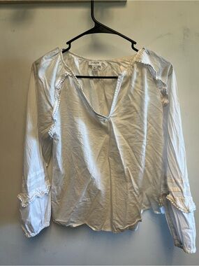J. Crew White Cotton V-Neck Peasant Blouse